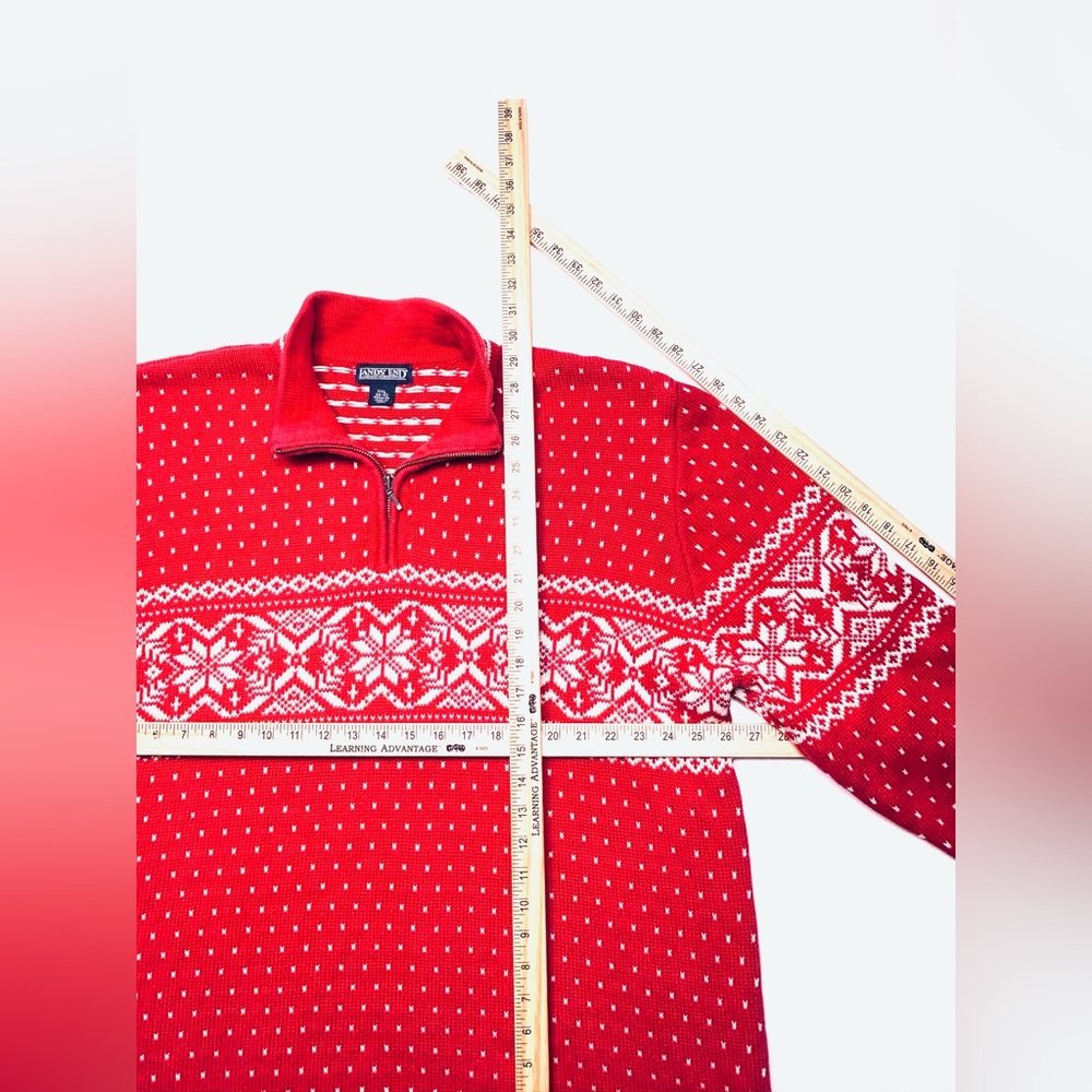 VTG Lands End Red 1/4 Zip Nordic ❄️ Christmas sweater heavy cotton knit XXL - Picture 7 of 9